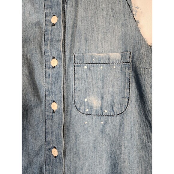 BCBG Blue Denim Distressed Dress Size XS Sleeveless Fray Pocket Button-Up Hi Low - Picture 3 of 10